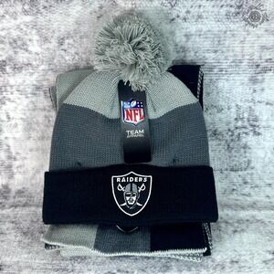 NWT Fade Raiders NFL Knit Hat Bobble Beanie & Scarf‎ Set Logo Football MSRP $50